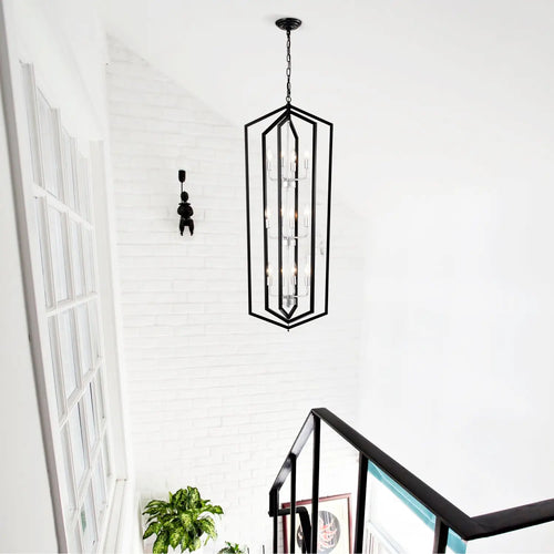 Rustic Modern Hanging Light Living Room with 12 Bulbs and Silver Finish