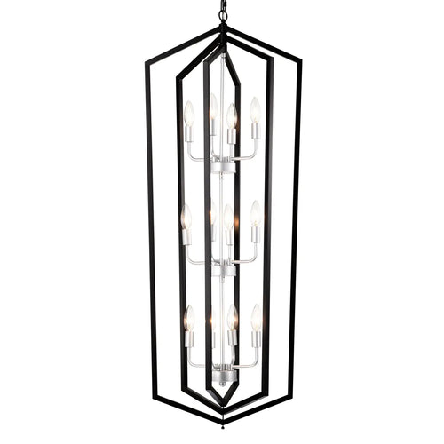 Rustic Modern Hanging Light Living Room with 12 Bulbs and Silver Finish
