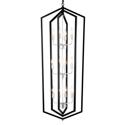 Rustic Modern Hanging Light Living Room with 12 Bulbs and Silver Finish