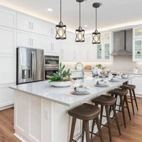 Rustic Silver Metal Pendant Hanging Lights Kitchen with Adjustable LED Lamp