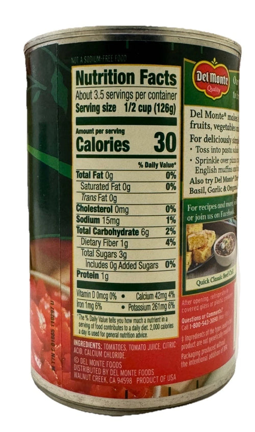 Del Monte Diced Tomatoes No Salt Added – 14.5 oz Can