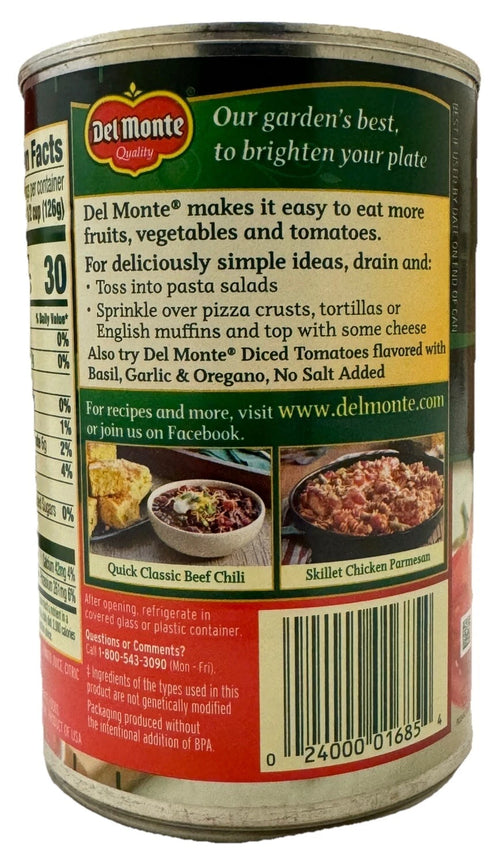Del Monte Diced Tomatoes No Salt Added – 14.5 oz Can