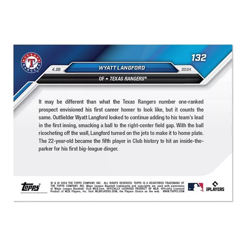 2024 Topps Now Wyatt Langford #132 Purple #/25 Rookie RC Baseball Card