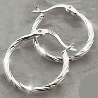 S925 Sterling Silver Geometric Twist Circle Hoop Earrings