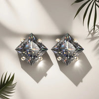 S925 Sterling Silver Gray Princess Cut Moissanite Stud Earrings for Women