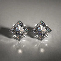 S925 Sterling Silver Gray Princess Cut Moissanite Stud Earrings for Women