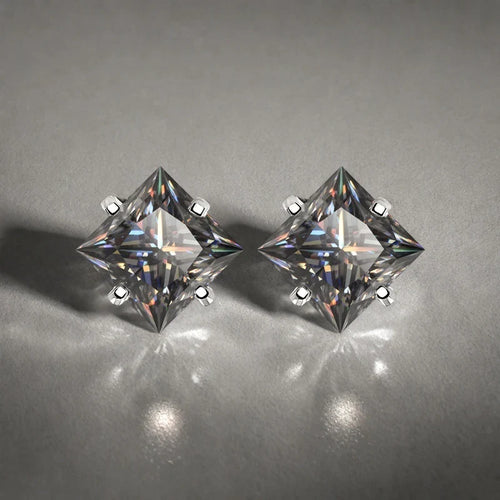 S925 Sterling Silver Gray Princess Cut Moissanite Stud Earrings for Women