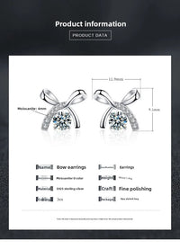 S925 Sterling Silver Moissanite Stud Earrings 0.5ct×2 Bow Fringe Dangle Women
