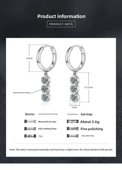 S925 Sterling Silver Moissanite Dangle Earrings Fringe Drop Studs for Women