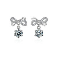 S925 Sterling Silver Moissanite Stud Earrings 0.5ct×2 Bow Fringe Dangle Women