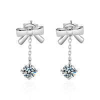 S925 Sterling Silver Moissanite Stud Earrings 0.5ct×2 Bow Fringe Dangle Women