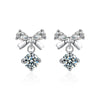 S925 Sterling Silver Moissanite Stud Earrings 0.5ct×2 Bow Fringe Dangle Women