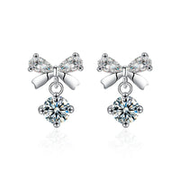 S925 Sterling Silver Moissanite Stud Earrings 0.5ct×2 Bow Fringe Dangle Women