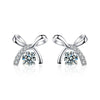 S925 Sterling Silver Moissanite Stud Earrings 0.5ct×2 Bow Fringe Dangle Women