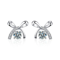 S925 Sterling Silver Moissanite Stud Earrings 0.5ct×2 Bow Fringe Dangle Women