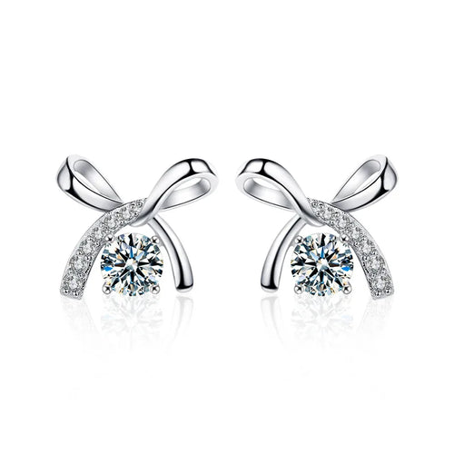 S925 Sterling Silver Moissanite Stud Earrings 0.5ct×2 Bow Fringe Dangle Women