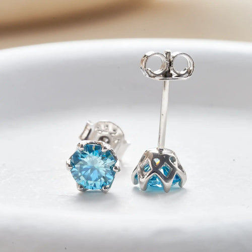 Sea Blue Moissanite Stud Earrings 0.5-2.0 Ct 925 Sterling Silver Wedding