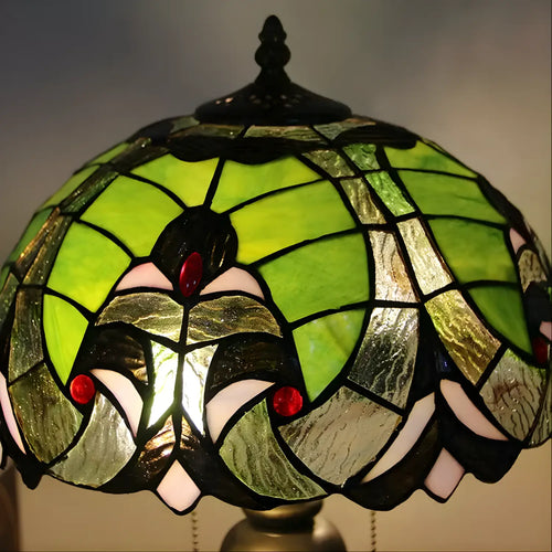 Tiffany-Inspired Lamp with Sea Green Glasswork