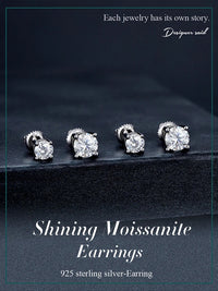 Moissanite Stud Earrings 2CT VVS1 925 Sterling Silver Screw Back Classic