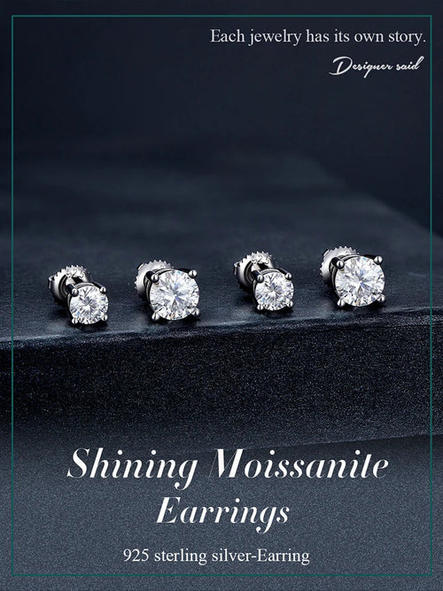 Moissanite Stud Earrings 2CT VVS1 925 Sterling Silver Screw Back Classic