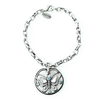 Silver Butterfly Charm Bracelet With Blue Crystal Accents