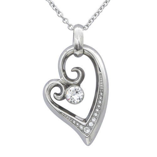 Silver Heart Pendant Necklace With Cubic Zirconia Crystal