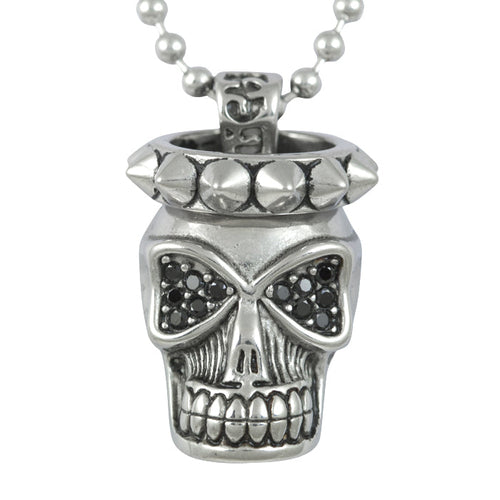 Silver Skull Spike Pendant Necklace Gothic Punk Chain