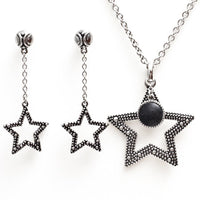Silver Star Necklace And Drop Earrings Sterling Set