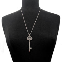 Silver Vintage Key Necklace Pendant Long Chain Charm
