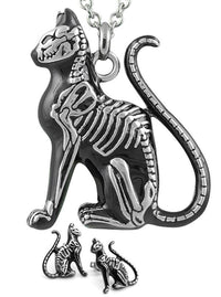Skeleton Cat Necklace And Earrings Set Gothic Jewelry