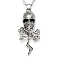 Skull And Bones Thunder Pendant Necklace Mens Steel