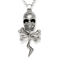Skull And Bones Thunder Pendant Necklace Mens Steel