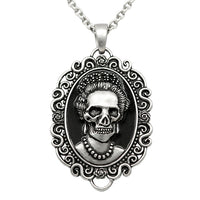 Skull Cameo Necklace Gothic Vintage Silver Pendant Chain