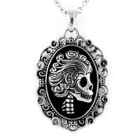 Skull Cameo Necklace Vintage Gothic Silver Oval Pendant