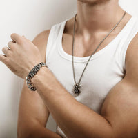 Skull Chain Bracelet Mens Stainless Steel Heavy Cuban Link