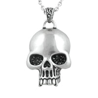 Skull Glimmer Pendant Necklace Silver Black Crystal
