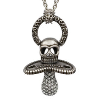 Skull Pacifier Necklace White CZ Crystal Pendant Silver