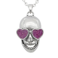 Skull Pendant Necklace With Purple Heart Sunglass Crystals
