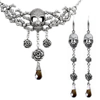 Skull Rose Necklace And Earrings Gothic Jewelry Set