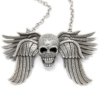 Skull Wing Pendant Necklace Gothic Silver Chain Unisex