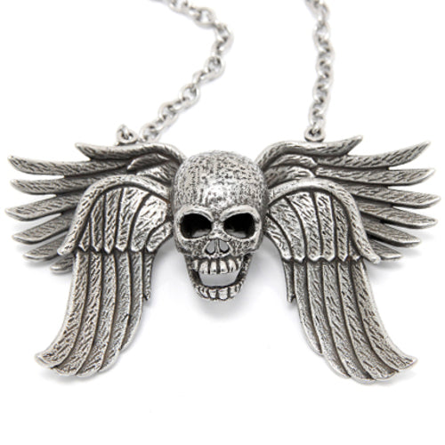 Skull Wing Pendant Necklace Gothic Silver Chain Unisex