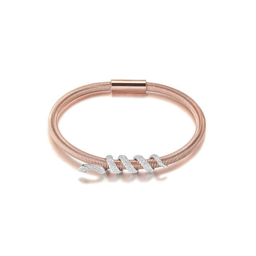 Snake Coiled Bangle Bracelet Gold Plated Crystal Accents