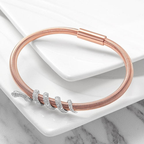 Snake Coiled Bangle Bracelet Gold Plated Crystal Accents