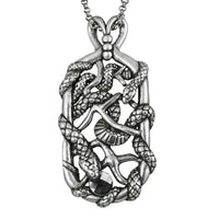 Snake Tag Necklace Double Serpent Pendant Silver Tone