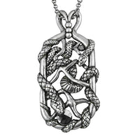 Snake Tag Necklace Double Serpent Pendant Silver Tone