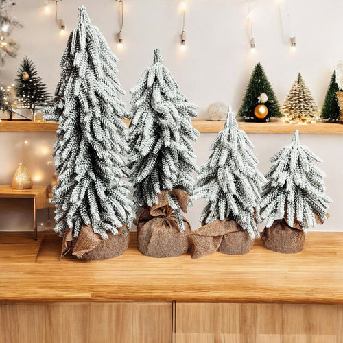 Snow Flocked Artificial Christmas Trees Realistic Mini Holiday Home Decor
