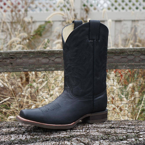 Black Square Toe Leather Cowboy Boots H4002