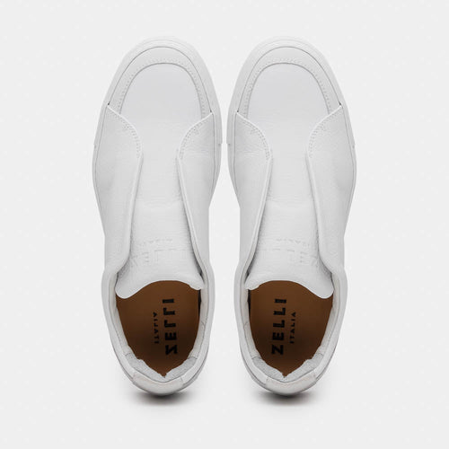 65-225-WHT SPETTACOLARE Italian Pebble Grain Calfskin Sneakers White