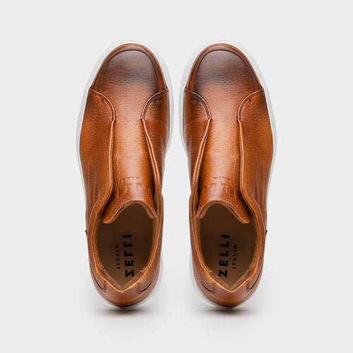 65-225-CGN SPETTACOLARE Italian Pebble Grain Calfskin Sneakers Cognac
