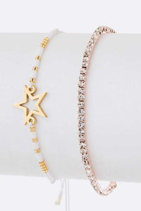 Star Rhinestone Bracelet Set Adjustable String Charms